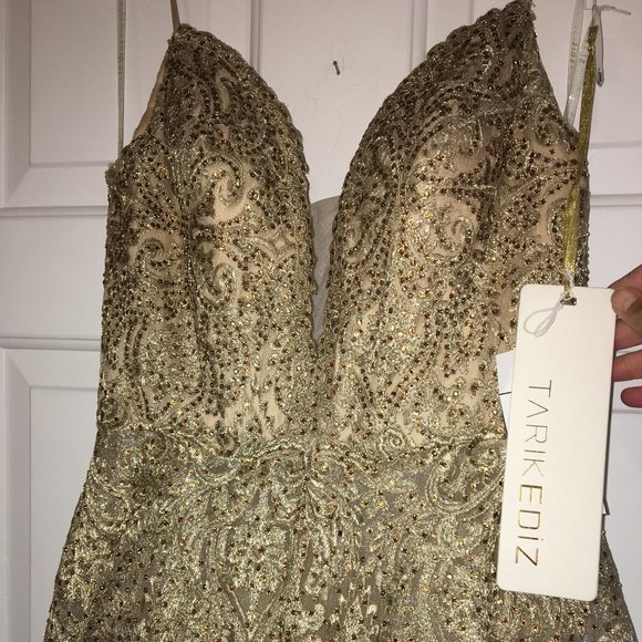 NEW Tarik Ediz style 93688 Gold w/ Rhinestones - Picture 2 of 8